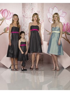 Black Sleeveless Ruffles/Sash Empire Taffeta Bridesmaid Dress