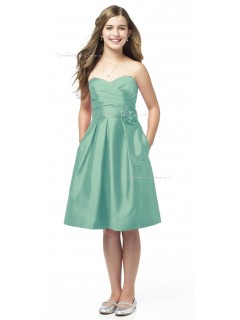 Sweetheart Knee-length Strapless Sage Satin Junior Bridesmaid Dresses