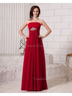 Ruffles/Beading/Draped Strapless Sleeveless Floor-length Natural A-line Zipper Burgundy Chiffon Bridesmaid Dress