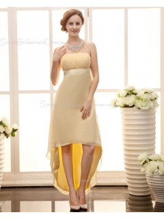 Zipper Daffodil A-line Chiffon Asymmetrical Sleeveless Ruffles/Sash Strapless Empire Bridesmaid Dress