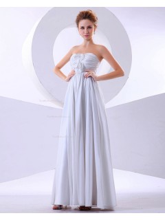 Empire A-line Sleeveless Rufffles/Flowers Floor-length Sweetheart Zipper White Chiffon Bridesmaid Dress