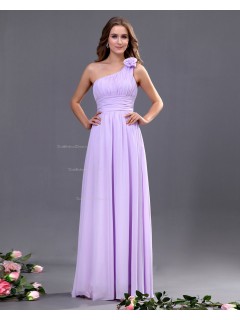 Lilac A-line Natural Sleeveless Zipper Ruffles/Draped/Flowers Floor-length Chiffon One-Shoulder Bridesmaid Dress