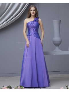 Floor-length Sleeveless A-line Lilac Ruffles/Flowers Zipper Natural Taffeta One-Shoulder Bridesmaid Dress