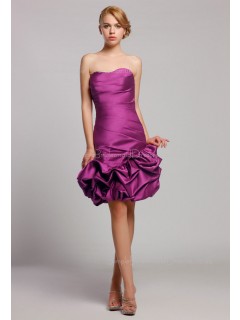 Natural Short-length Sweetheart Mini Grape Taffeta Zipper Sleeveless Ruffles/Pick-ups Bridesmaid Dress