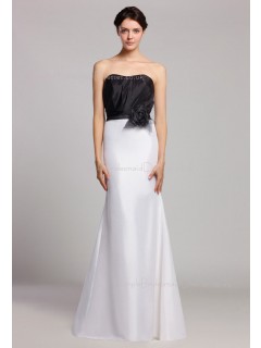 Ruffles/Flowers Sweetheart White/Black Natural Zipper Floor-length Taffeta Sleeveless Mermaid Bridesmaid Dress