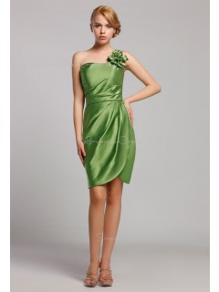 Green Mini Natural One-Shoulder Sleeveless Satin Zipper Short-length Ruffles/Flowers Bridesmaid Dress