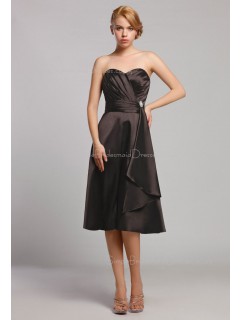 Black Natural Satin Ruffles A-line Knee-length Sweetheart Sleeveless Zipper Bridesmaid Dress