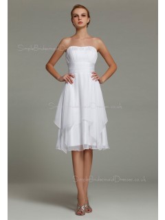 Zipper A-line Knee-length Natural Strapless Ruffles/Tiered Chiffon Sleeveless White Bridesmaid Dress