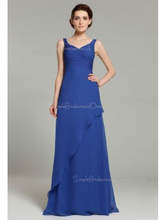 Royal-Blue Floor-length Zipper Ruffles/Tiered A-line Sleeveless Natural Organza V-neck Bridesmaid Dress