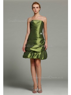 Natural Ruffles/Pick-ups Strapless Short-length Zipper Taffeta Green A-line Sleeveless Bridesmaid Dress