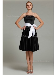 Natural Chiffon Knee-length Ruffles/Sash Sleeveless Strapless Black Zipper A-line Bridesmaid Dress