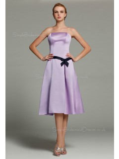 Sleeveless Satin A-line Lilac Zipper Dropped Strapless Ruffles/Sash/Bow Floor-length Bridesmaid Dress