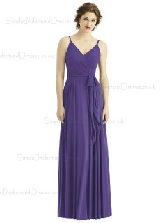 Amazing Regebcy Chiffon Long V neck Spaghetti Straps Zipper back Bridesmaid Dress