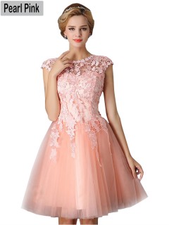 Short Pearl Pink Bridesmaid Dress 2018 Elegant A-Line Red Formal Party Dresses Evening Gown