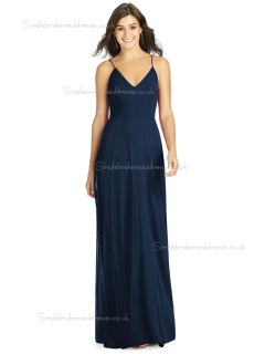 Beautiful Girls Dark Navy Floor Lengh Chiffon A line Bridesmaid Dress SBMD-J-1070