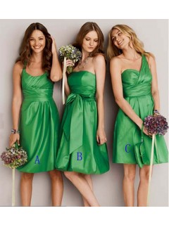 Taffeta Green Bow/Ruffles Empire Strapless Bridesmaid Dress