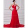 Red Zipper Chiffon A-line Sweep Empire Sleeveless Beading/Ruffles One Shoulder Bridesmaid Dress