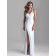 Column Sheath Sleeveless Dropped Sweep Chiffon One Shoulder White Beading/Ruffles Backless Bridesmaid Dress