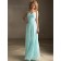 Floor-length A-line V-neck Zipper Beading Dropped Sleeveless Chiffon Blue Bridesmaid Dress
