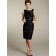 Satin High Neck Sleeveless Zipper Black Knee-length Column Sheath Natural Flowers Bridesmaid Dress