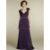 Empire A-line Zipper V-neck Sash Grape Sweep Cap Sleeve Chiffon Bridesmaid Dress