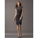 Knee-length Lace Applique/Sash Zipper High Neck Black Cap Sleeve Natural Column Sheath Bridesmaid Dress