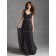Floor-length V-neck A-line Black Empire Applique Sleeveless Lace/Chiffon Zipper Bridesmaid Dress