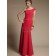 Sleeveless Zipper One Shoulder Dropped Red Draped Column Sheath Chiffon Floor-length Bridesmaid Dress