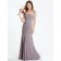 Ruched Sleeveless Floor-length Chiffon A-line Light Slate Gray Dropped Bateau Backless Bridesmaid Dress