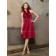 A-line Satin Burgundy Halter Natural Sleeveless Backless Knee-length Ruffles Bridesmaid Dress