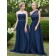 Online Celebrity One Shoulder A Line Beaded Long Natural Waist Bridesmaid Dress