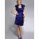 Royal Blue Empire Cap Sleeve Satin Bateau Knee-length Zipper A-line Flowers Mother of the Bride Dress