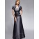 Silver Bateau Satin Lace A-line Zipper Cap Sleeve Floor-length Natural Mother of the Bride Dress