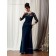 Dark Navy Floor-length Round Column / Sheath Backless Long-Sleeve Lace Natural Satin Mother of the Bride Dress