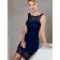 Dark Navy Column / Sheath Backless Bateau Short-length Lace Natural Chiffon Sleeveless Mother of the Bride Dress