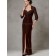 Brown V-neck Floor-length Zipper Column / Sheath Chiffon Beading Half-Sleeve Empire Mother of the Bride Dress