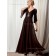 Brown V-neck Chiffon Beading Floor-length Half-Sleeve Backless A-line Empire Mother of the Bride Dress