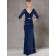 Ink Blue Backless Natural Beading Column / Sheath Chiffon Floor-length V-neck Half-Sleeve Mother of the Bride Dress