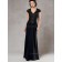 Dark Navy Cap Sleeve V-neck Beading Column / Sheath Zipper Floor-length Chiffon Natural Mother of the Bride Dress