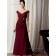 Burgundy Beading A-line Floor-length Chiffon Cap Sleeve Zipper Natural V-neck Mother of the Bride Dress