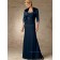 Ink Blue Chiffon A-line Beading Bateau Zipper Floor-length Half-Sleeve Empire Mother of the Bride Dress