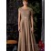 Champagne Natural Backless Floor-length Satin Bateau Cap Sleeve A-line Applique Mother of the Bride Dress