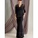 Black Zipper V-neck Chiffon Long Applique Column / Sheath Floor-length Sleeve Natural Mother of the Bride Dress