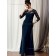 Dark Navy Long Sleeve Floor-length Zipper Round Chiffon Natural Column / Sheath Lace Mother of the Bride Dress