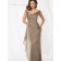 Brown Ruched Column / Sheath Chiffon Zipper V-neck Natural Floor-length Cap Sleeve Mother of the Bride Dress