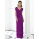 Short-Sleeve Ruched-Ruffles V-neck Purple Empire Zipper-Back Column-Sheath Floor-length Chiffon Bridesmaid Dress
