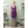 Zipper-Back Purple V-neck Ruched-Ruffles Column-Sheath Natural Satin Sleeveless Short-length Bridesmaid Dress