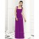 Backless-Zipper-Back Purple Sleeveless Bateau Sash-Ruched-Ruffles Floor-length Dropped Chiffon Column-Sheath Bridesmaid Dress