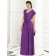 Zipper-Back Natural Purple Special Sash-Ruched A-line Short-Sleeve Chiffon Floor-length Bridesmaid Dress