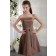 Brown Sheath Bow/Ribbons Natural Satin Zipper Short-length Strapless Sleeveless Bridesmaid Dress